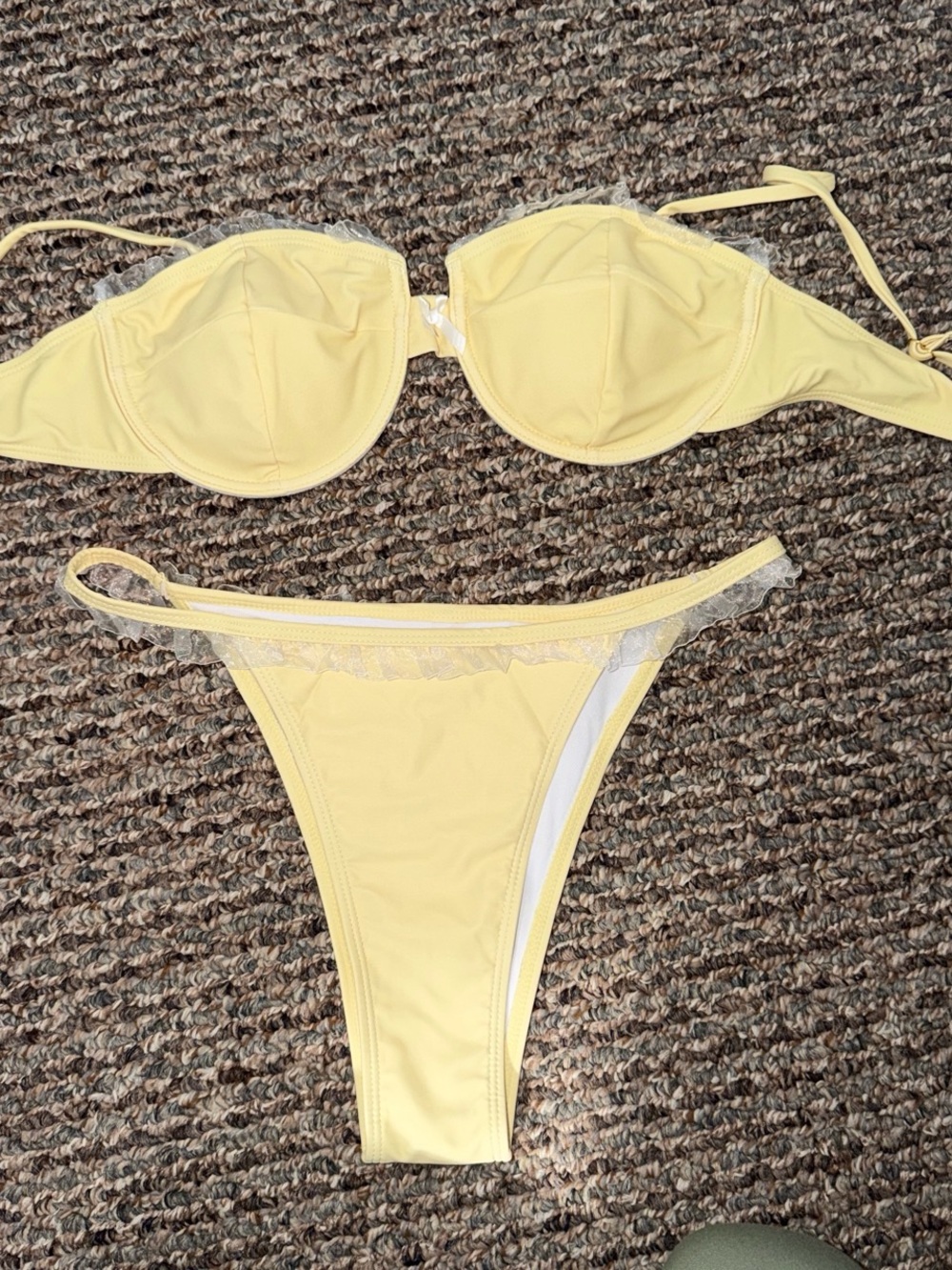 Women's Yellow Ruffle Trim Bikini Set